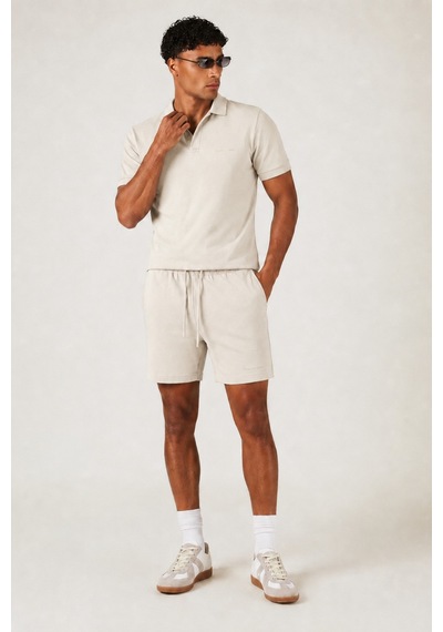 Erkek %100 Pamuk Polo Yaka Tişört Ve Şort Takım Slim Fit Yazlık 2'li Kombin Bej
