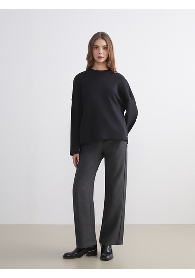 Lcw Modest Gri Beli Lastikli Dokulu Geniş Paça Kadın Pantolon