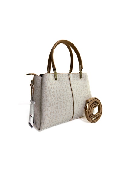Kadın Monogram Baskılı Orijinal Just Polo El Ve Omuz Çantası Ayarlanabilir Askısıyla 2120mh Krem Camel