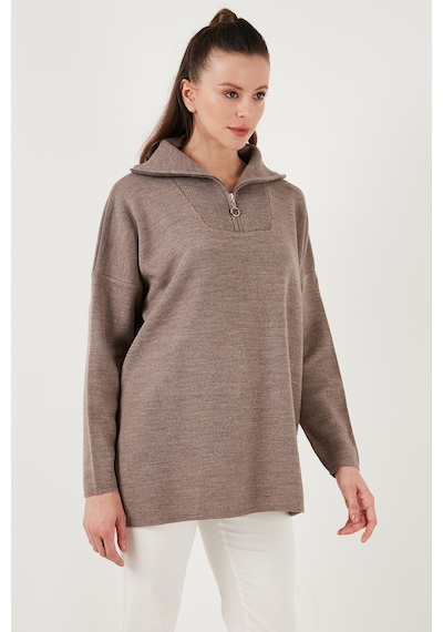 Lela Yarım Fermuarlı Onesize Triko Bayan Kazak 4616079Y Koyu Vizon Lela Yarım Fermuarlı Onesize Triko Bayan Kazak 4616079Y Koyu Vizon