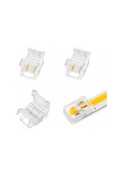 4 Adet 10 Mm Cob Led Şerit Ara Konnektörü 2 Pin Tek Renk Şerit Birleştirme Aparatı Karanlık Alan Bırakmayan Şeffaf Lehimsiz Bağlantı