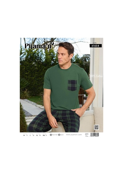 Pijamoni Erkek Bisiklet Yaka Kısa Kol İnce Pijama Takımı 6163/8 - 1 Adet Yeşil