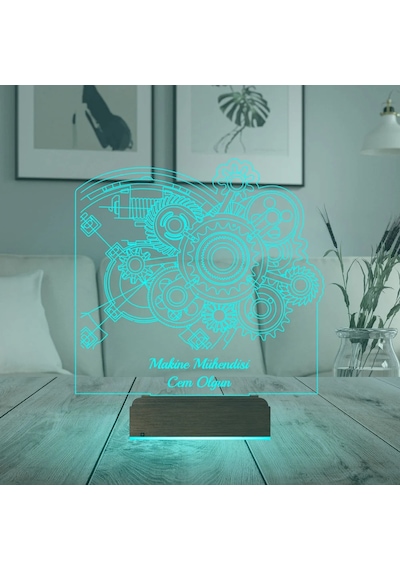 Luvivia Makine Mühendisi Hediye Çark Tasarım Kişiye Özel 3d Lamba - Masa Gece Lambası