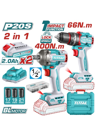 Total TCKLI20275E Darbeli Matkap + Somun Sökme Makinesi Set