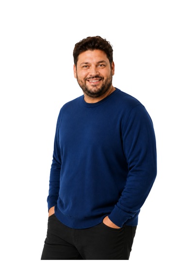 Battalmoda Erkek Büyük Beden İndigo Bisiklet Yaka Pamuklu Kazak 3xl-4xl-5xl-6xl