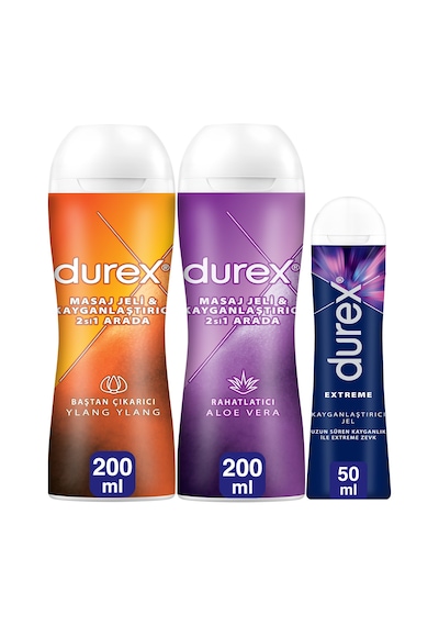 Durex Play 2in1 Aloe Vera Masaj Jeli 200 ML + Play Ylang Ylang Masaj Jeli 200 ML + Extreme Jel 50 ML