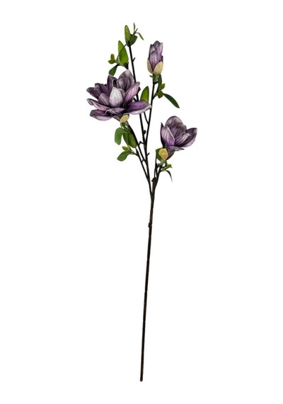 Yapay Çiçek Eva Koyu Mor Manolya 3 Çiçekli Uzun Dal 90cm Gerçeksi Doku Mor