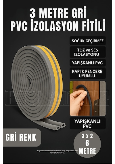 Gri Kapı Ve Pencere Soğuk İzolasyon Bandı Fitili Kendinden Yapışkanlı Kauçuk Yalıtım Bant 3 Metre