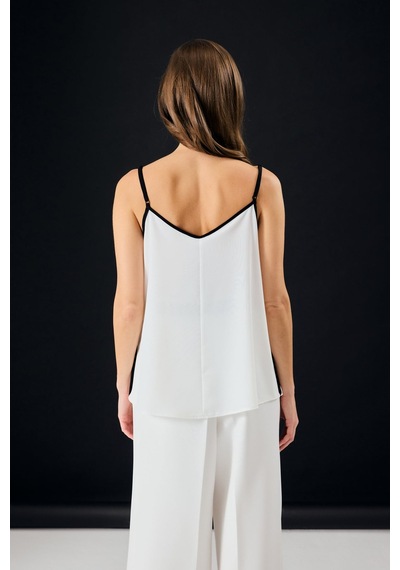 Sateen Kontrast Askılı Bluz - Ekru-137318