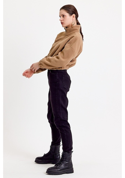 JAHR MARC Bej Crop Fit Kadın Peluş Sweatshirt