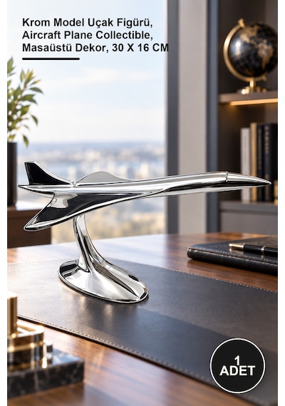 1 Adet Concorde Krom Uçak Krom Model Uçak Figürü, Aircraft Plane Collectible, Masaüstü Dekor, 30 X 16 Cm