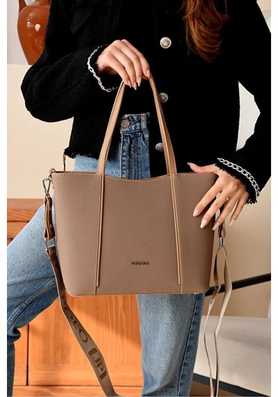 Just Polo Orijinal Kadın Orta Boy Ayarlanabilir Askılı Lüks El Ve Omuz Çantası Shoulder Bag Koyu Vizon