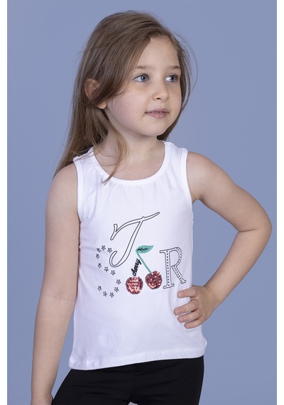 Toontoy Kids Kız Çocuk Kiraz Nakışlı Atlet Beyaz