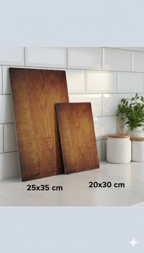 2 Li Cam Kesme Tahtası 20x30 & 25x35 Cm Cam Doğrama Tahtası Sofra & Mutfak Sunum Tahtası Kesme Tahtası Ahşap