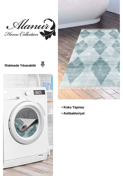 Dekoreko Kaymaz Taban Djt Banyo Halısı Trend Saçaklı Iskandinav F5131 Turkuaz