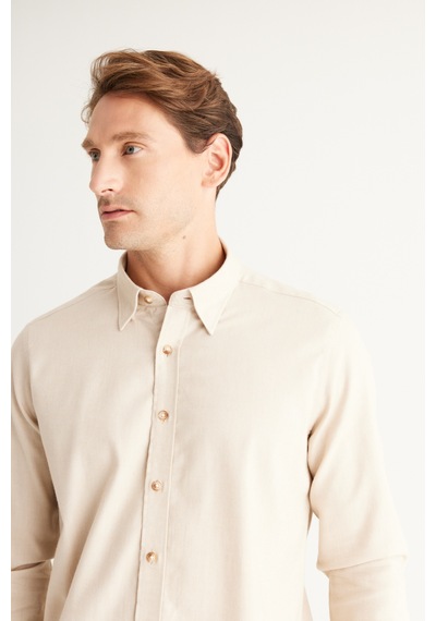 AC&Co / Altınyıldız Classics Erkek Bej Slim Fit Dar Kesim Gizli Düğme Yaka %100 Pamuk Gömlek Bej AC&Co / Altınyıldız Classics Erkek Bej Slim Fit Dar Kesim Gizli Düğme Yaka %100 Pamuk Gömlek Bej