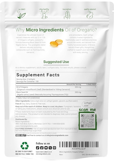 Micro Ingredients Oil Of Oregano 6000 Mg 300 Softjel Orijinal Usa Menşeii Dmmedicineden