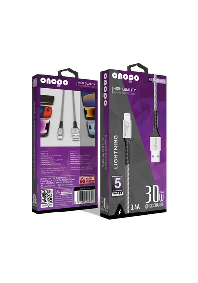 Onopo F8 3.4A 30W Lightning Örgülü Şarj Kablosu