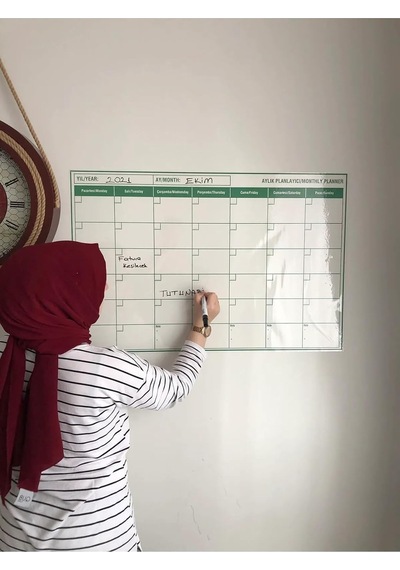 Tutunabilir Kağıt Aylık Planlayıcı Takvim Akıllı Tahta Yazı Tahtası + Kalem Duvara Cama Tahtaya Uygulanır Beyaz