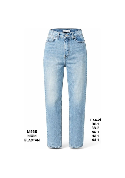 Miss Poem Kadın Buz Mavi Yüksek Bel Mom Fit Jean Pantolon