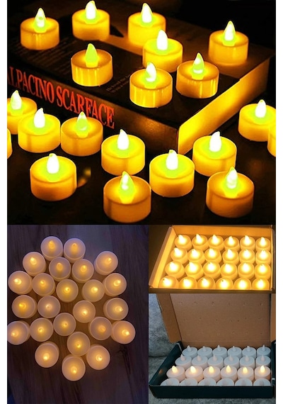 Yuvarlak Beyaz Pilli Led Mum Sarı Işık Ledli Tealight Mumlar Mum