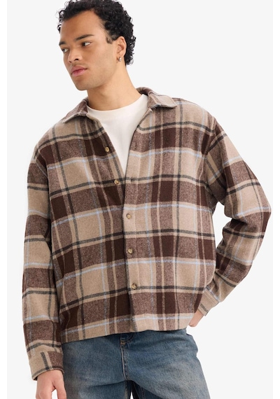 Defacto Boxy Fit Kareli Flanel Uzun Kollu Gömlek G4744ax25wnbn339 Kahve-bn339