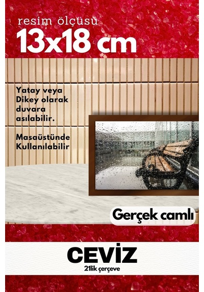 Gerçek Camlı 21lik Düz 13 X 18 Kahverengi Fotoğraf Resim Çerçevesi Ayaklı Arkalık Veya Duvara Asma
