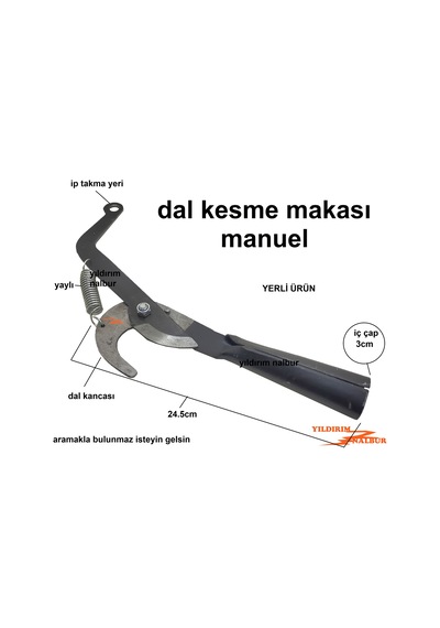 Yerli Yüksek Dal Kesme Aparatı Sapsız Metal Budama Makası Bağ Mak