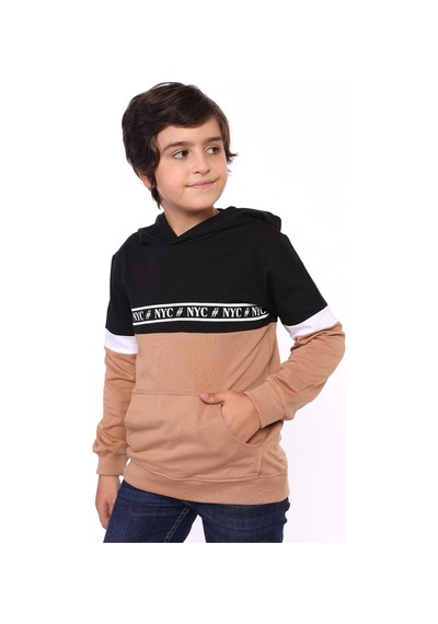 Toontoy Kids Toontoy Erkek Çocuk Relax Fit Kapüşonlu Cepli Renk Bloklu Baskılı Sweatshirt - 2 İplik Kahverengi Toontoy Kids Toontoy Erkek Çocuk Relax Fit Kapüşonlu Cepli Renk Bloklu Baskılı Sweatshirt - 2 İplik Kahverengi