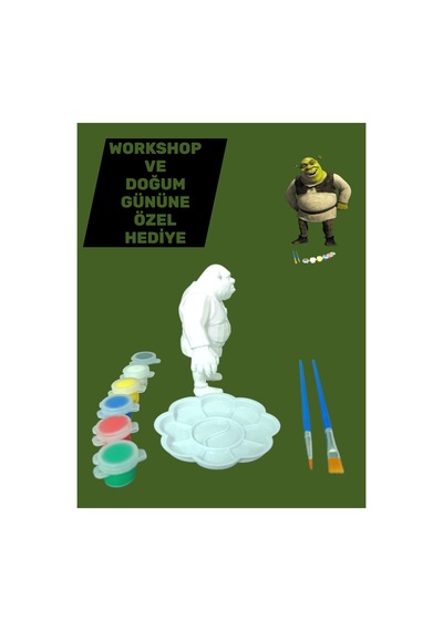 3d Shrek Figür Boyama Seti - Kendin Boya Hobi Ve Etkinlik Seti - Akrilik Boya + 2 Fırça