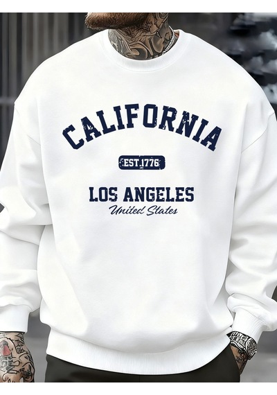Startmore Startmorekaliforniya Los Angeles Baskılı Sweatshirt Erkek Sokak Modası Spor Tişörtü Sonbahar Büyük Bed Beyaz