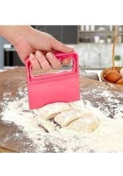 Saplı Hamur Kesici - Kazıyıcı Plastik Spatula Açık Pembe