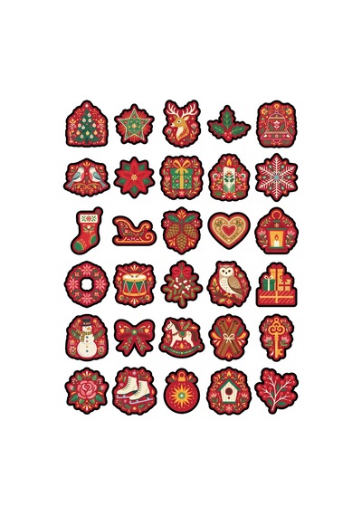 Yılbaşı Kış Nostaljik Sticker Seti 150 Adet - 5'li Mega Paket - Laptop Defter Ajanda Etiketi Çok Renkli