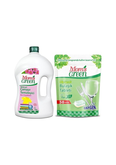 2'li Set 1500 Ml Bitkisel Çamaşır Temizleyici Kır Çiçekleri Eco 40 Yıkama + 50'li Oksijenli Bulaşık Makinası T