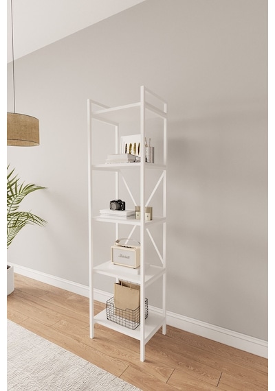 Nilamu Beyaz 45 Cm Kitaplık, Metal Aksamlı, Organizer, Ofis, 45 170 34 Cm Beyaz