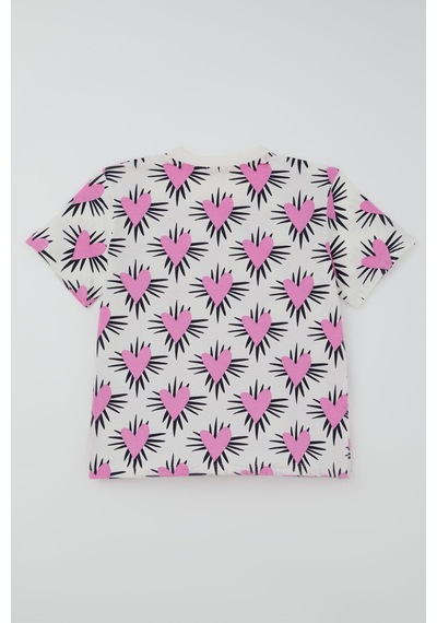 Paty Kıds Breeze Kız Çocuk Pijama Takımı Kısa Kollu Kalp Desenli 8-12 Yaş, Ekru