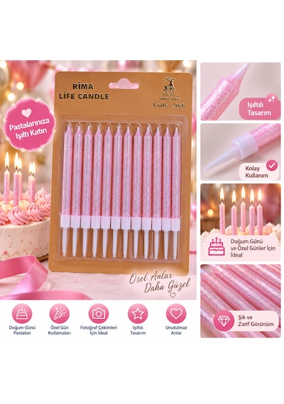 Pembe Simli Doğum Günü Pasta Mumları Tüm Yaşlar