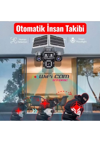 4 Kameralı Çift Panelli 4g Solar Güvenlik Kamerası