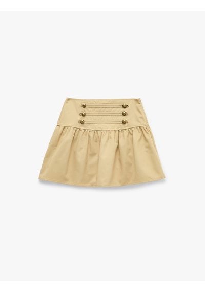 Koton Slim Fit Pamuklu Napolyon Kapama Düğmeli Gabardin Mini Etek Bej 7wal70024ıw Ekru