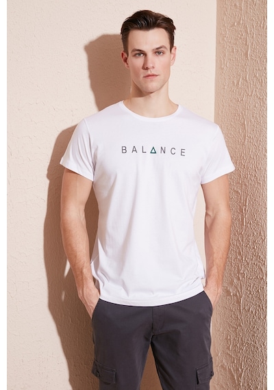 Buratti Pamuklu Slim Fit Bisiklet Yaka Erkek T Shirt 541Balance Beyaz