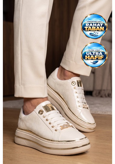 Ayakmod Beyaz Cilt Kalın Rahat Tabanlı Bağcıklı Kadın Casual Yürüyüş Ayakkabı Sneaker 431173