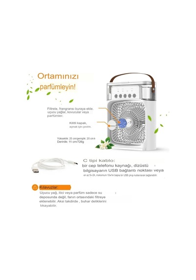 Buzlu Buharlı Serinletici Vantilatör Fan Mini Taşınabilir Usb Kişisel Su Buharlaşma Usb Kablolu Fan