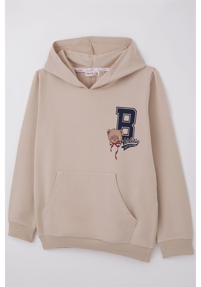 Breeze Kız Çocuk Sweatshirt Sevimli Ayıcıkcıklar Baskılı Sırt Baskı Detaylı 8-14 Yaş , Bej