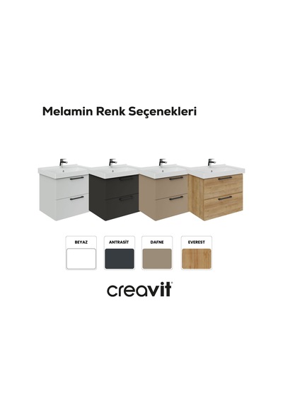 Creavit D20 65 Cm İki Çekmeceli Lavabo Dolabı Dafne Melamin Kapak Demonte Dafne