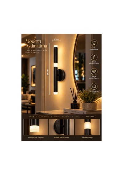 Mylüx Lina Aplik Siyah 220v Elektrikli Led 40 Cm Modern Dekoratif Duvar Aydınlatma Siyah Siyah