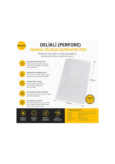 Yanmaz Silikon Delikli Kaymaz Seperatör Pedi 18.5x10.5 Cm 300 Derece Isıya Dayanıklı Çok Amaçlı Mat