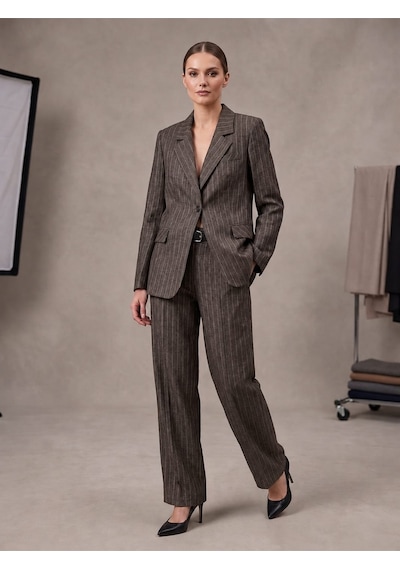 Prenses Kadın Takım Elbise Limited Edition Klasik Blazer Ve Pantolon Kahverengi