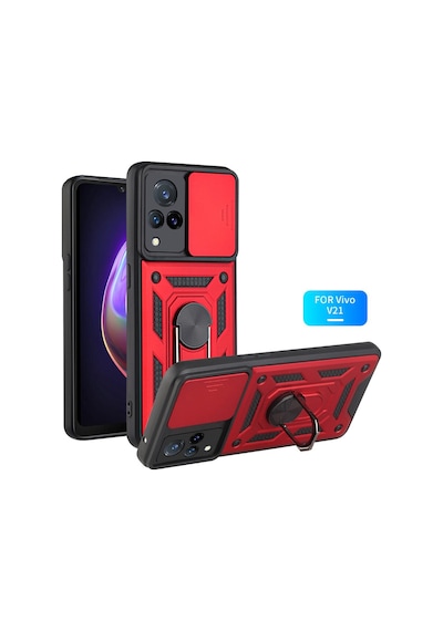 Smcase VİVO V21 Kılıf Kamera Korumalı Yüzüklü Tank Pars Silikon