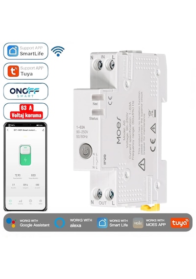 Onoff Tuya Wifi Akıllı Yüksek Voltaj Düşük Voltaj Güc Tüketimi Zamanlama Uzaktan Kontrol Anahtar Röle 63 Amper