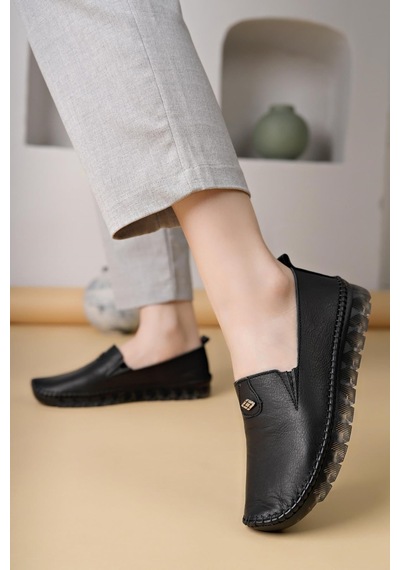 Nesilshoes Nesil Shoes Knc 14 Siyah Hakiki Deri Şeffaf Taban Kadın Ayakkabı